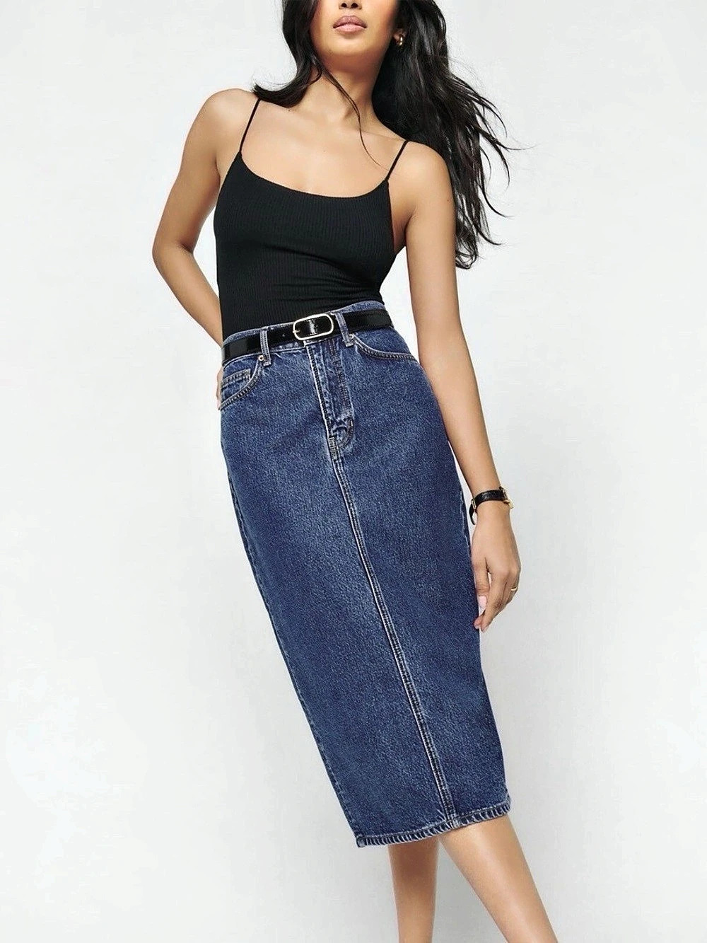 Reformation Jayde High-Rise Denim Midi Skirt Denim Size XS Like New